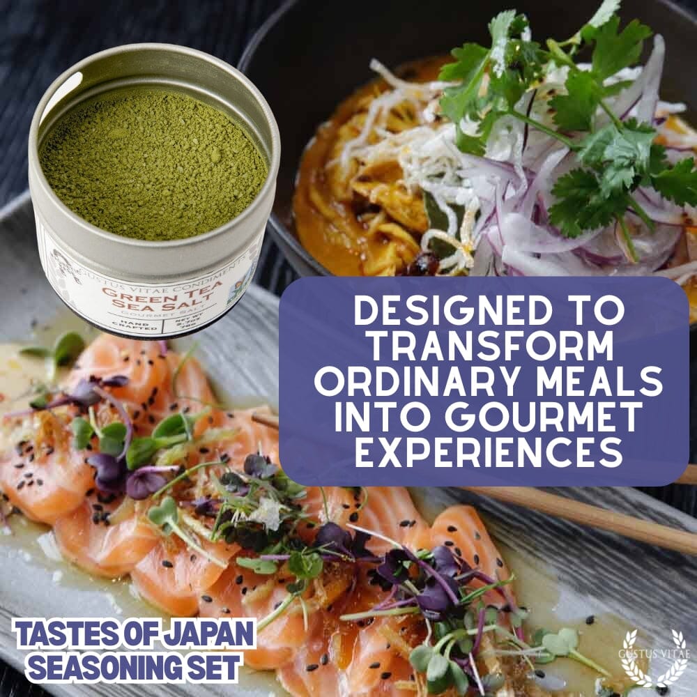 Japanese seasoning gift set by Gustus Vitae featuring six artisanal spice blends in a collection of gift sets.