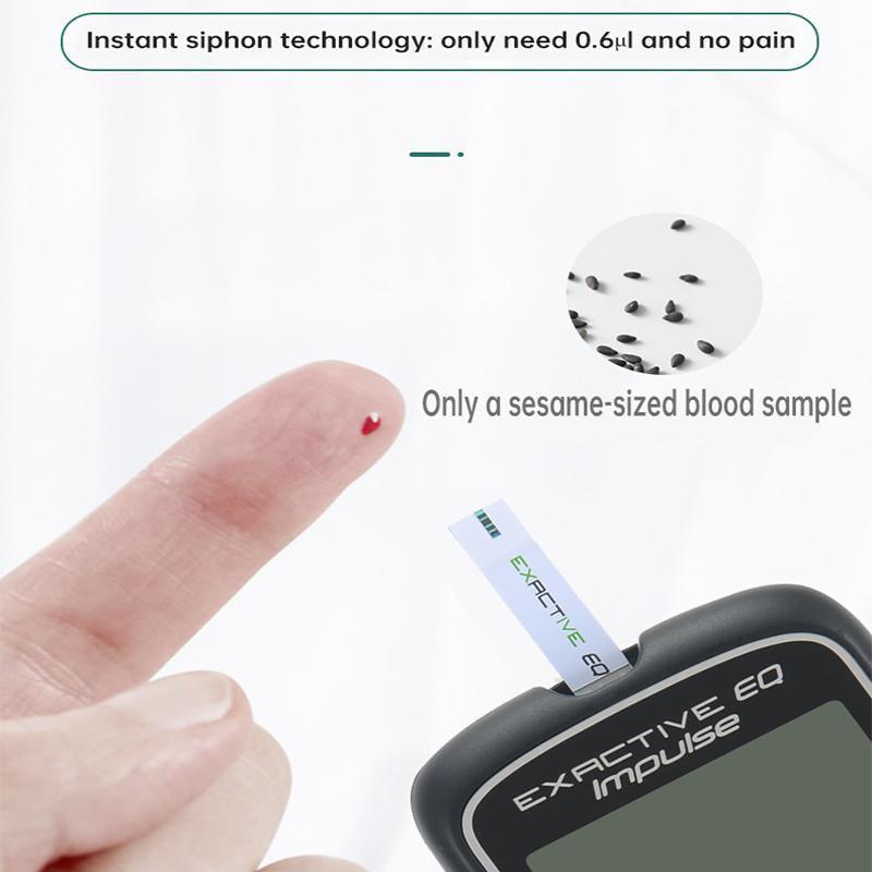 Aimall blood glucose monitor with test strips, digital blood sugar meter for diabetes testing, showing test screen and device.