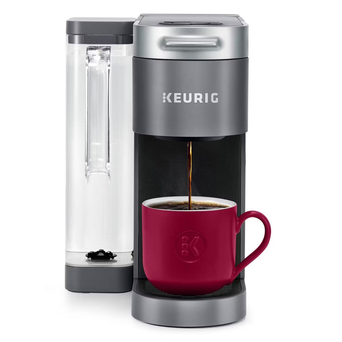 Black KupofK Coffee Keurig K-Supreme single serve K-Cup pod coffee maker with Multistream Technology, showcasing the compact design.