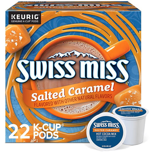 KupofK Coffee Swiss Miss Salted Caramel K-cups for coffee makers, 22-pack with salted caramel flavor in individual coffee pods.