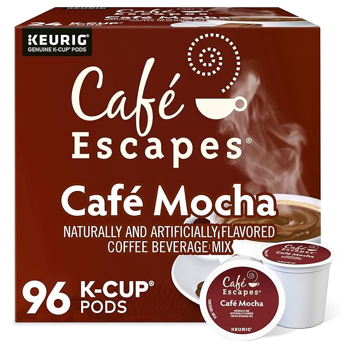 KupofK Coffee Cafe Escapes Cafe Mocha Keurig K-cups, 24-count coffee pods with rich mocha flavor for Keurig brewers
