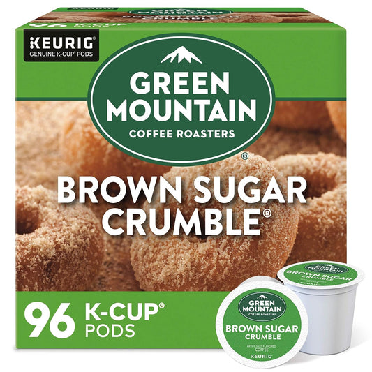 Green Mountain Brown Sugar Crumble K-cups by KupofK Coffee, single-serve coffee pods with brown sugar flavor for Keurig brewers.