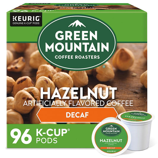 Green Mountain Hazelnut Decaf K-cups by KupofK Coffee, coffee pods with rich hazelnut flavor for Keurig brewers.