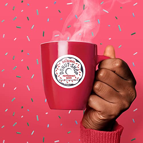 KupofK Coffee The Original Donut Shop Peppermint Bark K-cups for coffee brewers, featuring festive peppermint bark flavor.
