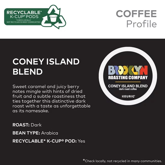 KupofK Coffee Brooklyn Roasting Company Coney Island Blend coffee K-cups on a white background.