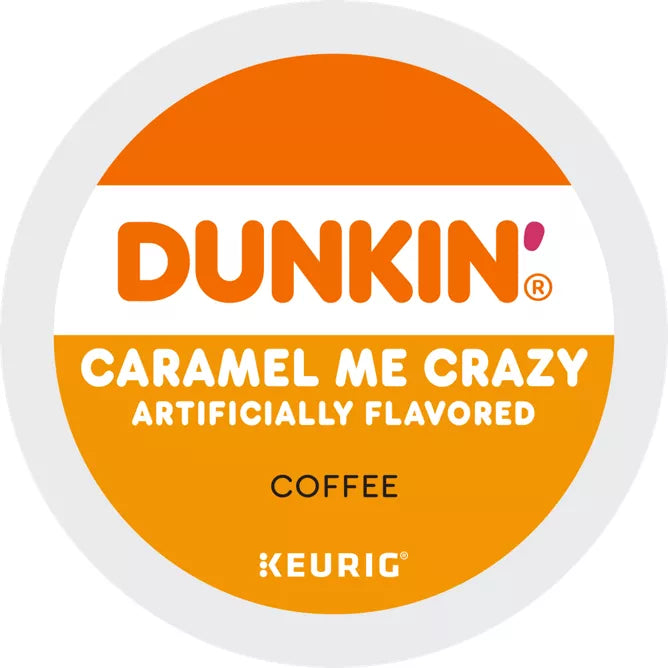 KupofK Coffee Dunkin Caramel Me Crazy K-cups, bulk box of 88 coffee pods, caramel flavored coffee for Keurig brewers.
