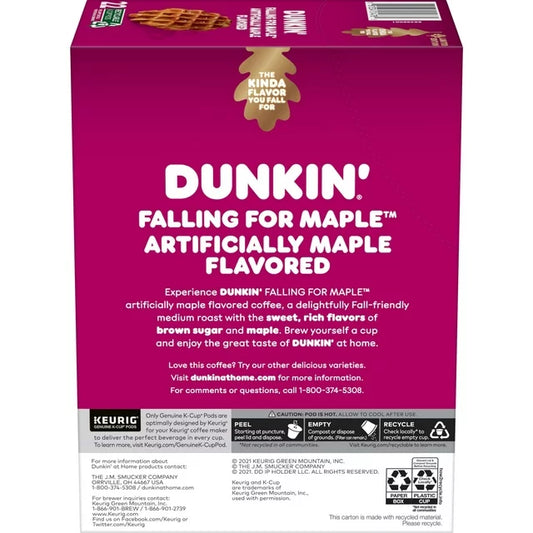 KupofK Coffee Dunkin Donuts Falling for Maple K-Cup Pods, 22-pack of coffee pods with maple flavor in a box.