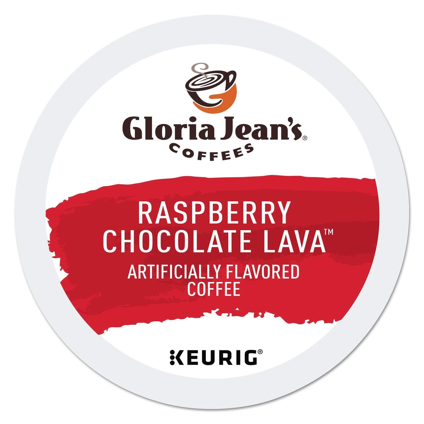 Gloria Jean's Raspberry Chocolate Lava K-cups by KupofK Coffee, showcasing coffee capsules with raspberry and chocolate flavor.