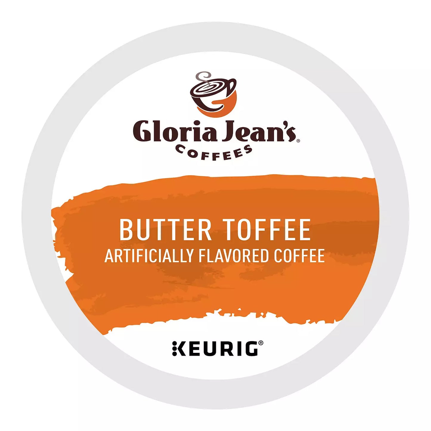 Gloria Jeans Butter Toffee K-Cups by KupofK Coffee, single-serve coffee pods with rich toffee flavor and compatible with K-Cup brewers.