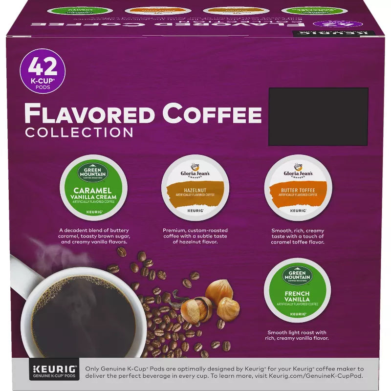 KupofK Coffee flavored coffee collection with 42 K-cups for Keurig coffee makers, featuring a variety of coffee flavors.
