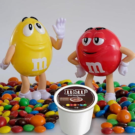 KupofK Coffee M&M's Milk Chocolate Hot Cocoa K-cups for coffee makers, featuring chocolate-flavored hot cocoa in individual pods.