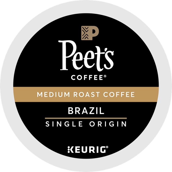 KupofK Coffee Peet's Brazil K-cups, bulk box with 88 coffee pods, perfect for brewing rich, flavorful coffee at home.