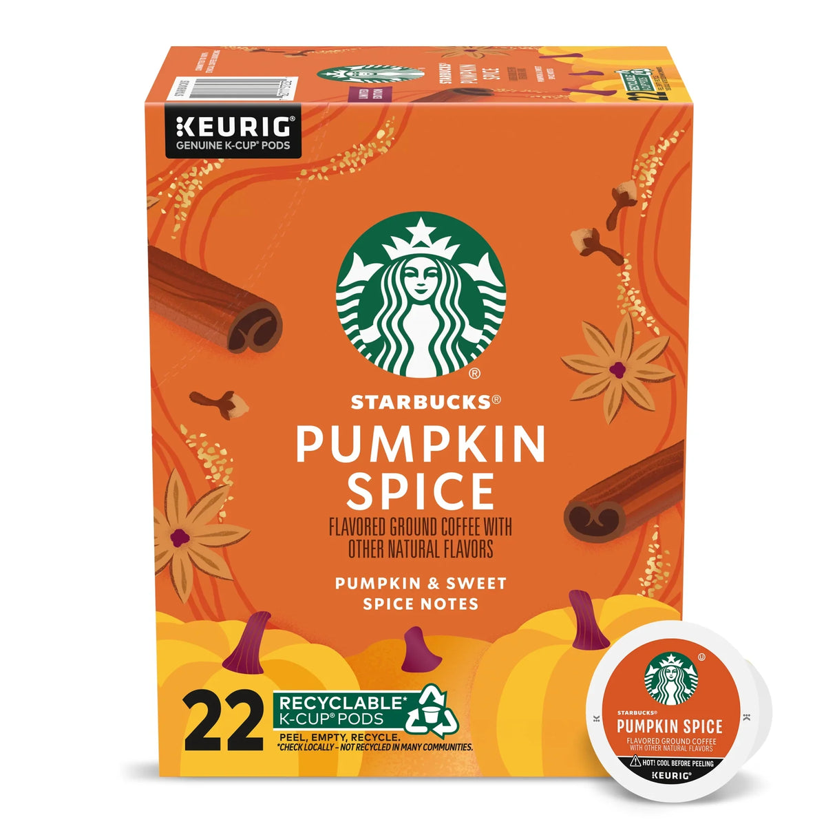 KupofK Coffee Starbucks Pumpkin Spice K-cups for coffee, featuring pumpkin spice flavor in single-serve coffee cups.
