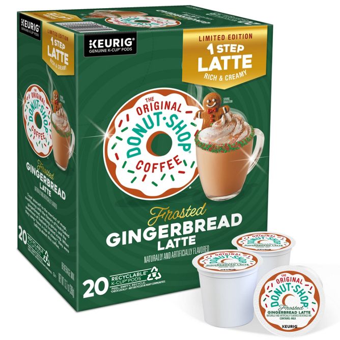 KupofK Coffee The Original Donut Shop Frosted Gingerbread Latte K-cups for Keurig brewers, coffee pods with festive gingerbread flavor.