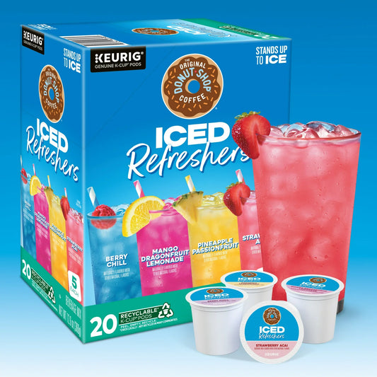 KupofK Coffee The Original Donut Shop Refreshers variety pack of K-cup coffee pods for Keurig brewers.