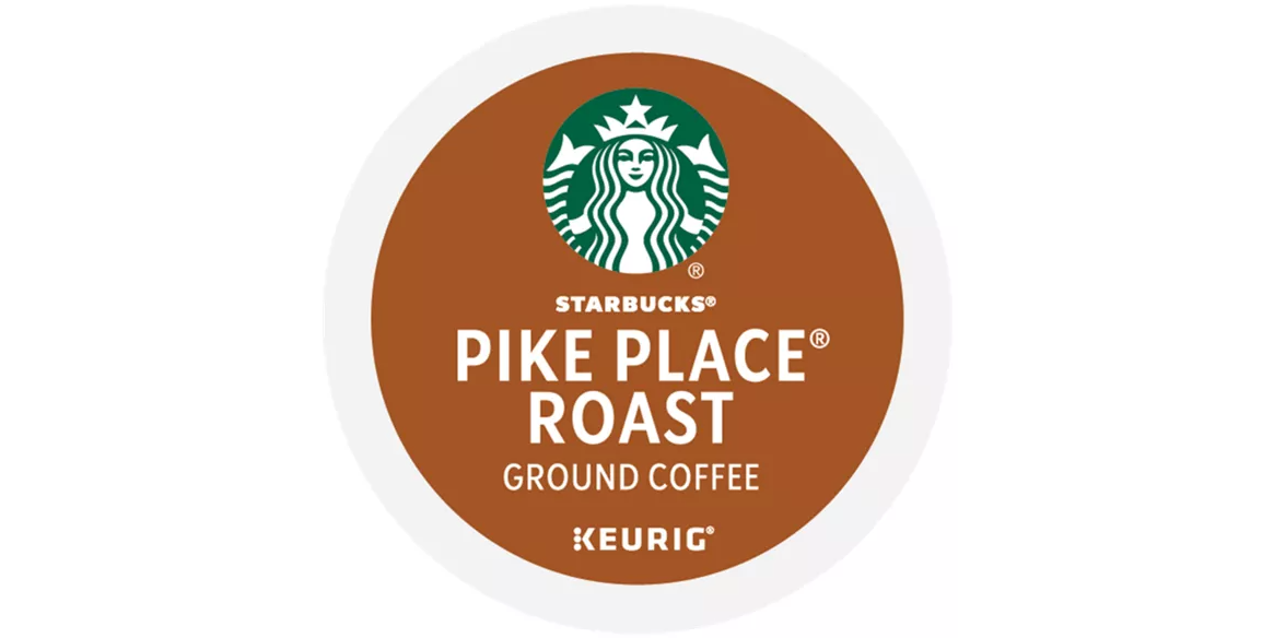 KupofK Coffee Starbucks Pike Place Roast K-Cups in a bulk box, showcasing the coffee pods for Keurig machines.