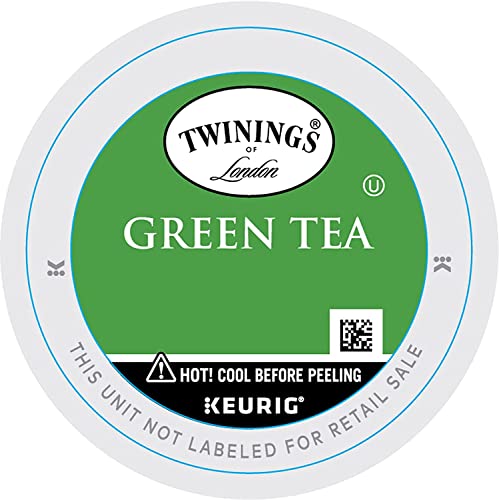 Twinings Green Tea K-cups by KupofK Coffee, single-serve tea pods in a box with green tea bags and packaging.
