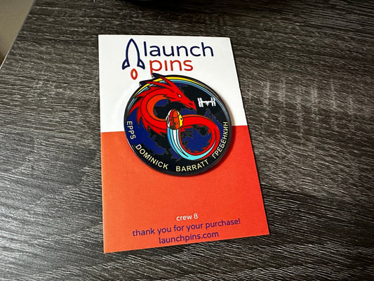 NASA Crew-8 USCV-8 Mission Patch enamel pin by Launch Pins, featuring detailed space mission patch design on hard enamel pin.