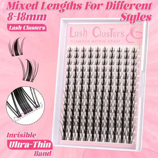 Set of 140 black fairy manga eyelashes with C curl, 8-18mm length, featuring large span, natural expansion, and wet look finish.