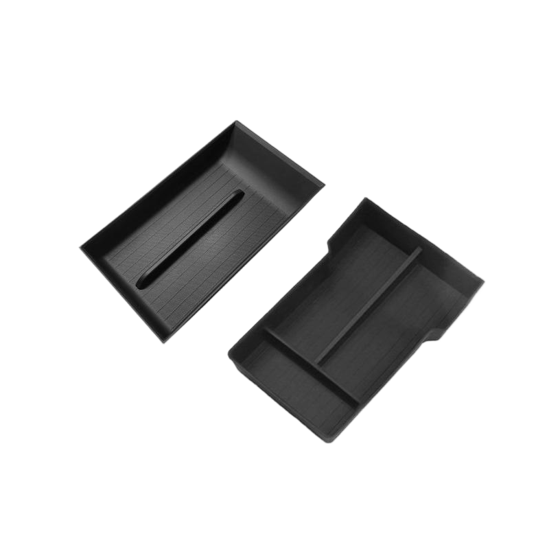 Tesla Model Y lower center console storage organizer in Juniper, designed for Model YL 2026+ with multiple compartments.