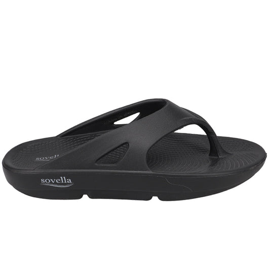 Black Sovella Active Recovery Sandals for men by Lucky Feet Shoes, featuring comfortable thong design for recovery and casual wear.