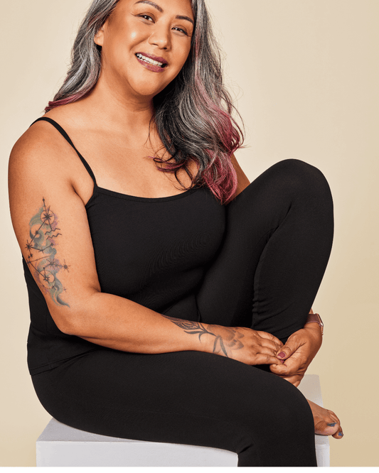 Black Meadow Luna cotton sports bra with thin straps and a supportive fit, designed for comfort and activewear.