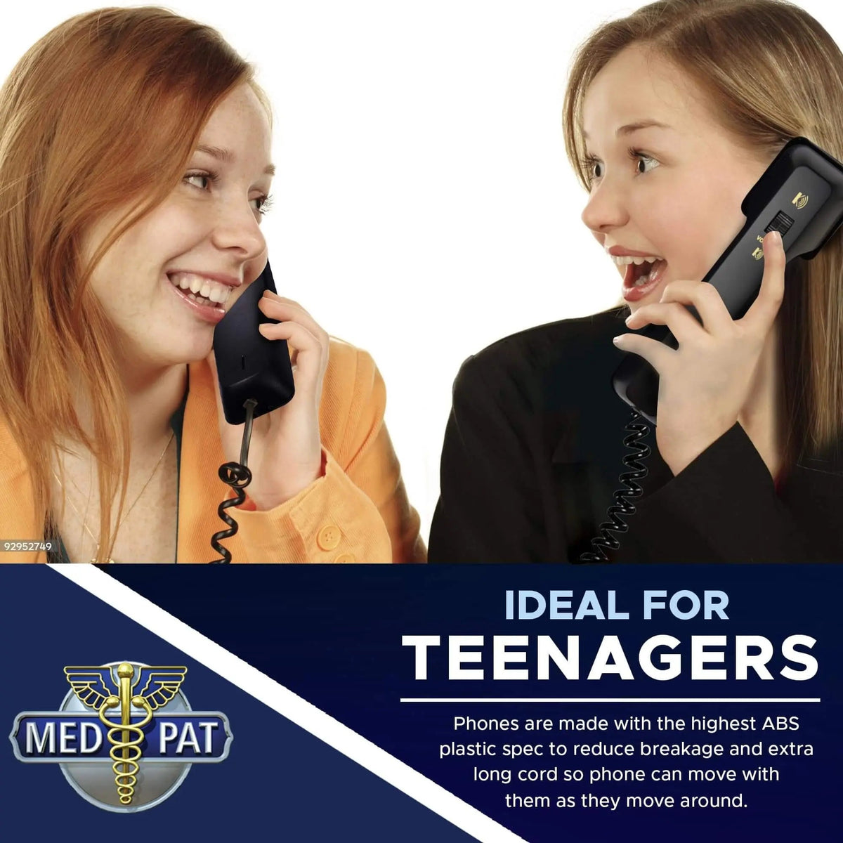 Med-Pat D2200 dual-handset landline telephone with memory keys and enhanced volume for clear calling.