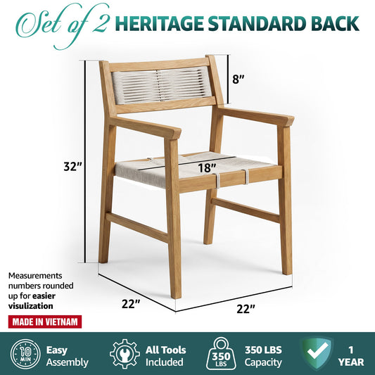 Outdoor armchair by Megsu, Heritage Standard model, featuring a modern design with wooden frame and comfortable seating for outdoor use.