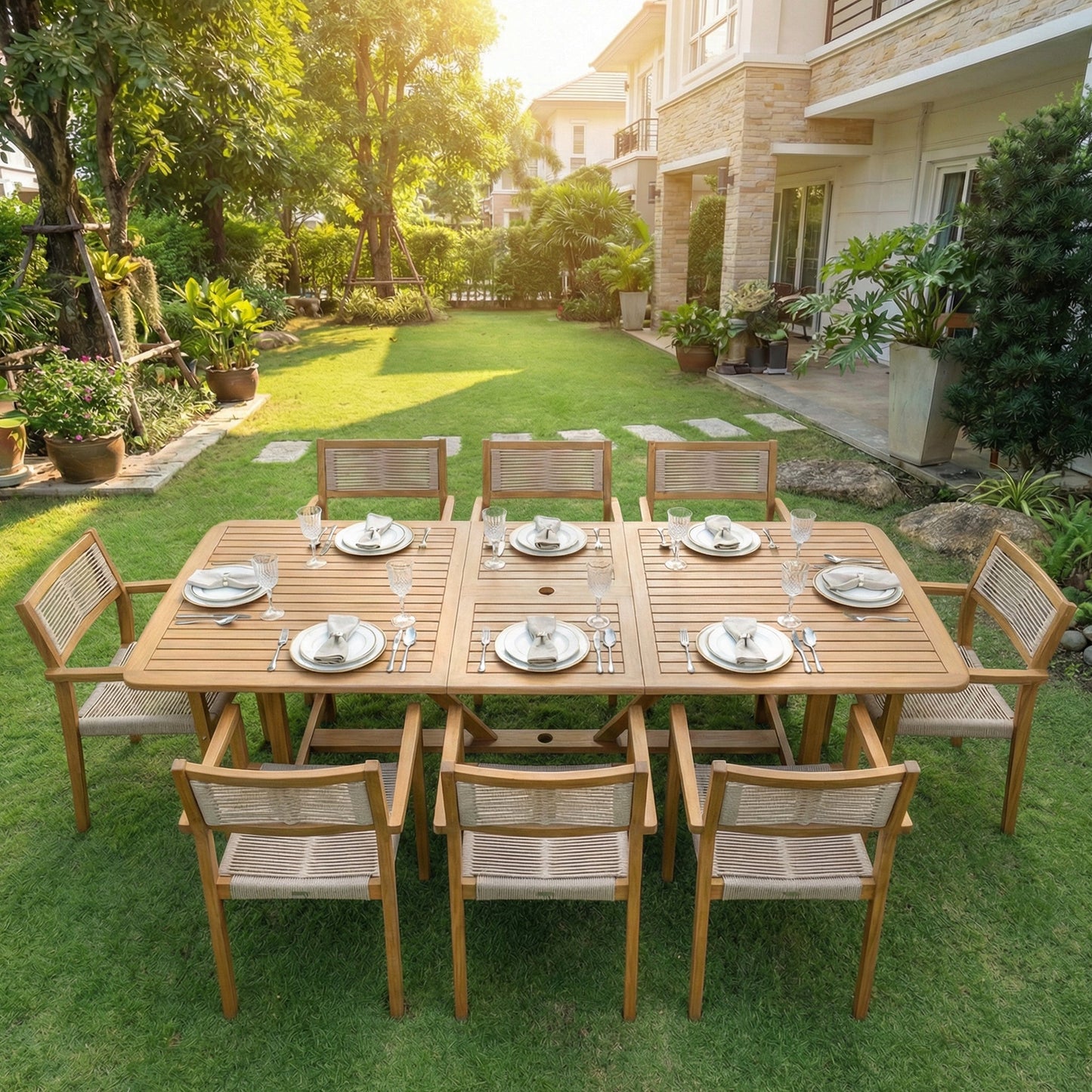Heritage Standard outdoor armchair by Megsu, featuring a sturdy wooden frame and comfortable woven seating for outdoor relaxation.