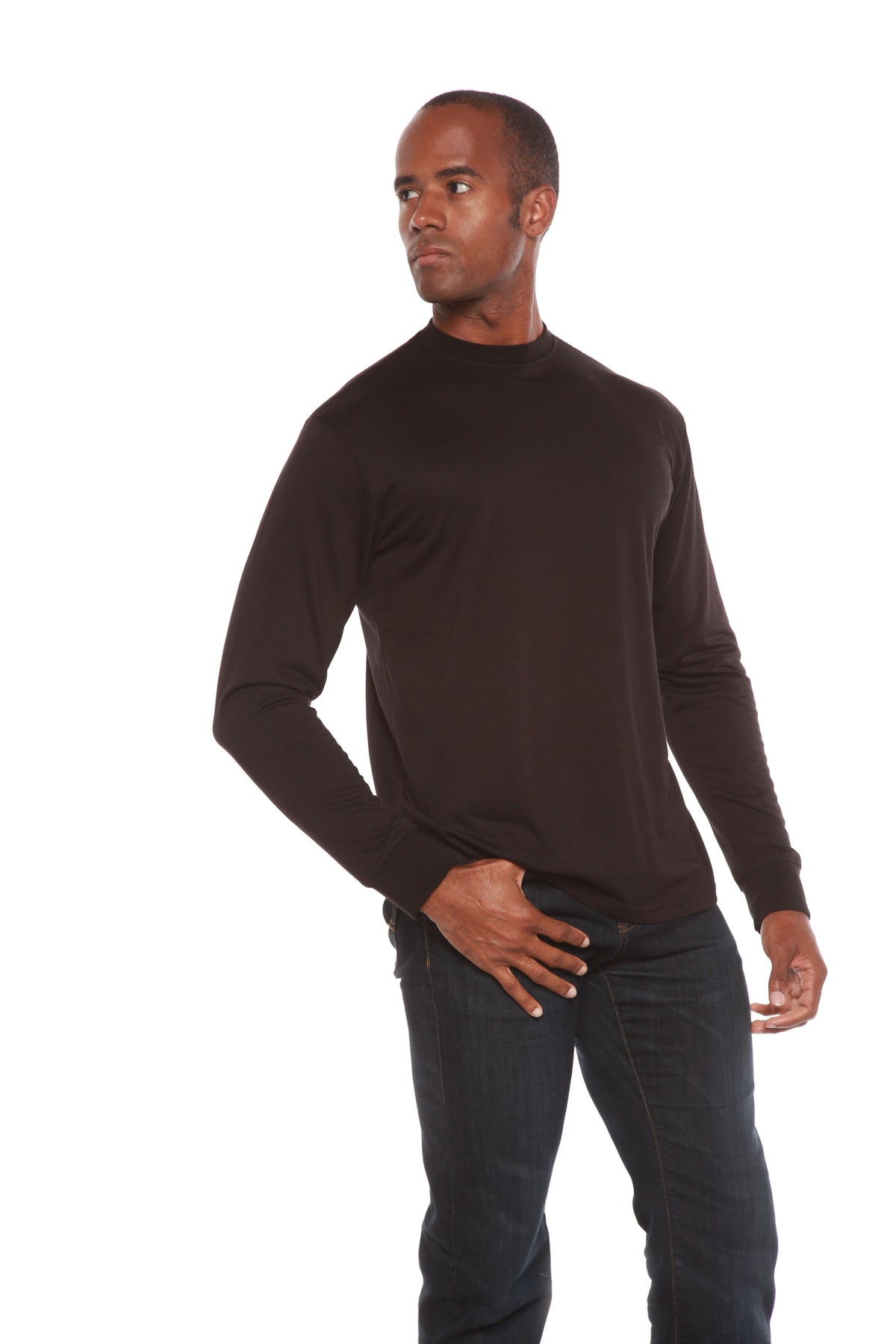 Men's long sleeve bamboo viscose and organic cotton T-shirt by Spun Bamboo, shown in a relaxed fit with a crew neckline.