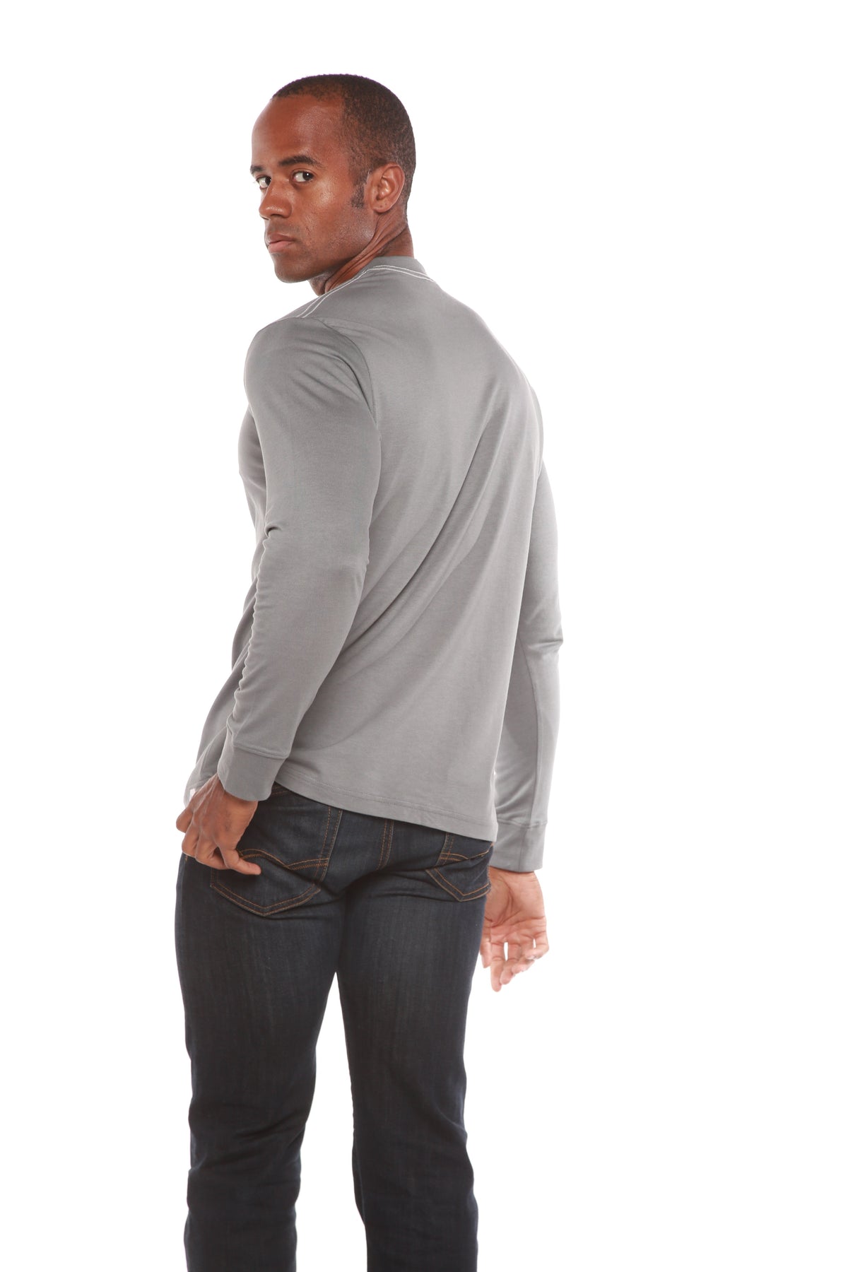Men's long sleeve T-shirt by Spun Bamboo, made from bamboo viscose and organic cotton, shown in a natural fit with a crew neckline.