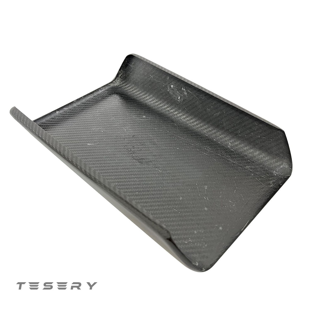 TESERY Model Y / 3 carbon fiber armrest cover for interior, showcasing sleek dry carbon fiber finish and precise fit.