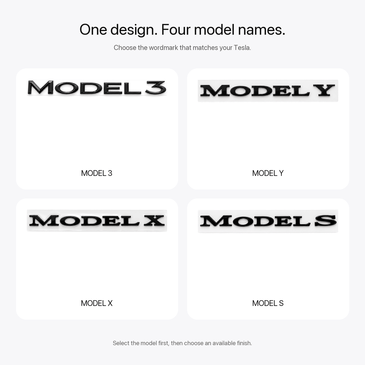 Tesla Model 3/Y/S/X tailgate emblem badge by Tesery, sleek chrome sticker for authentic electric vehicle branding.