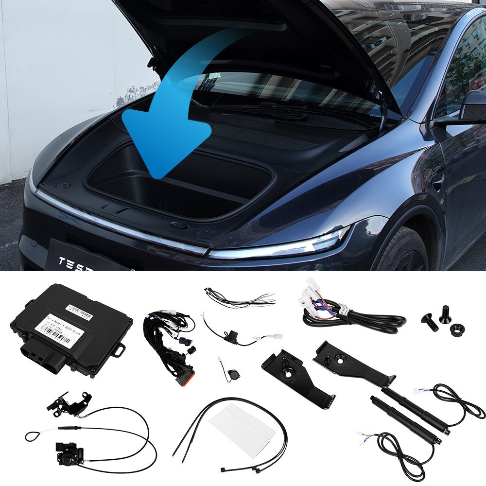 Tesla Model Y Juniper electric frunk system with hands-free automatic opener, upgrade by TESERY for convenient power opening.
