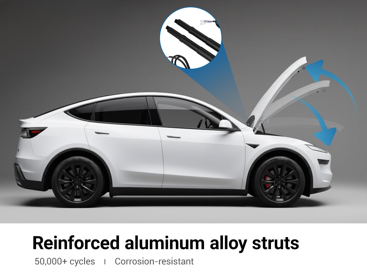 Tesla Model Y Juniper electric frunk system with hands-free automatic opening, upgrade from Tesery for enhanced convenience.