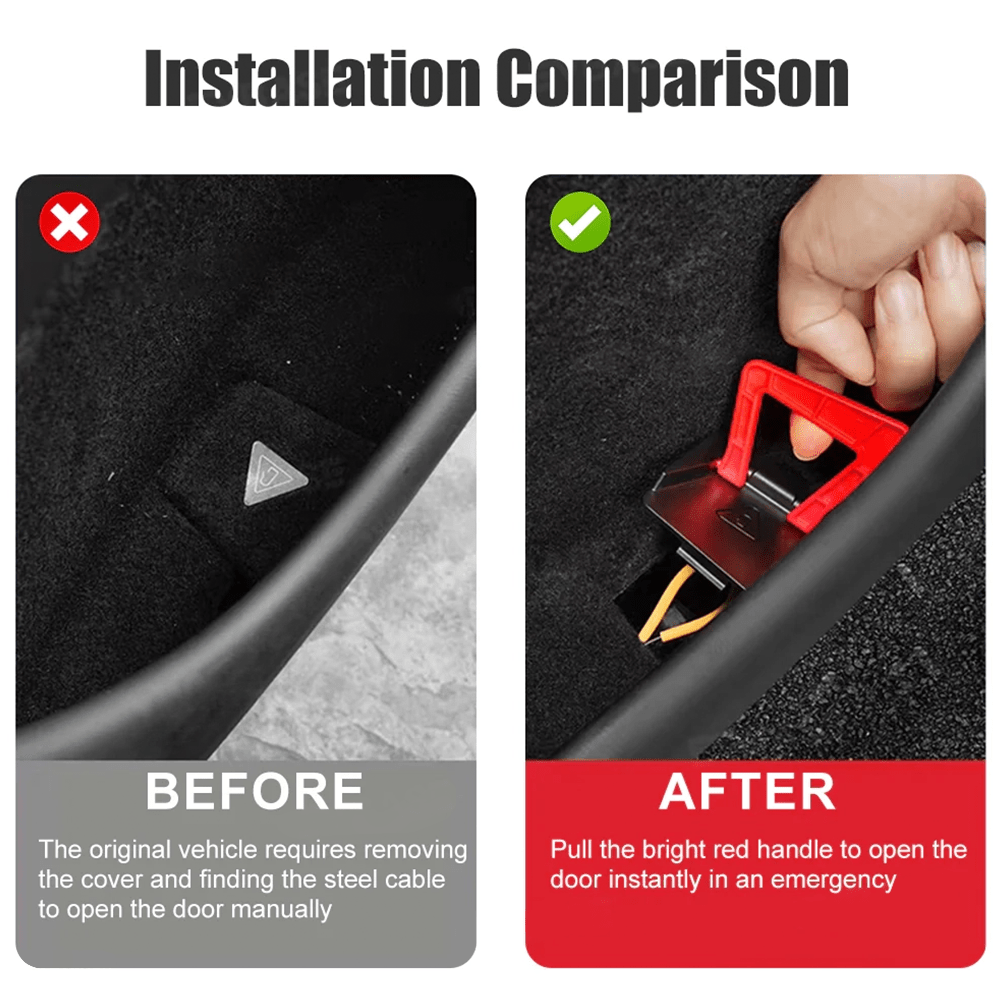 Tesla Model Y rear door emergency release pull handle upgrade for Juniper 2025+ and Model YL 2026+ by Tesery.