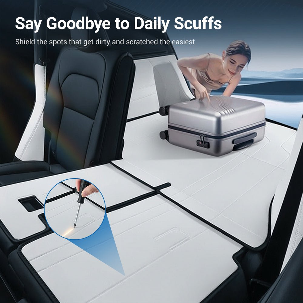 Nappa leather trunk mats for Tesla Model Y Juniper, 7-piece set, custom-fit protective interior flooring by Tesery.