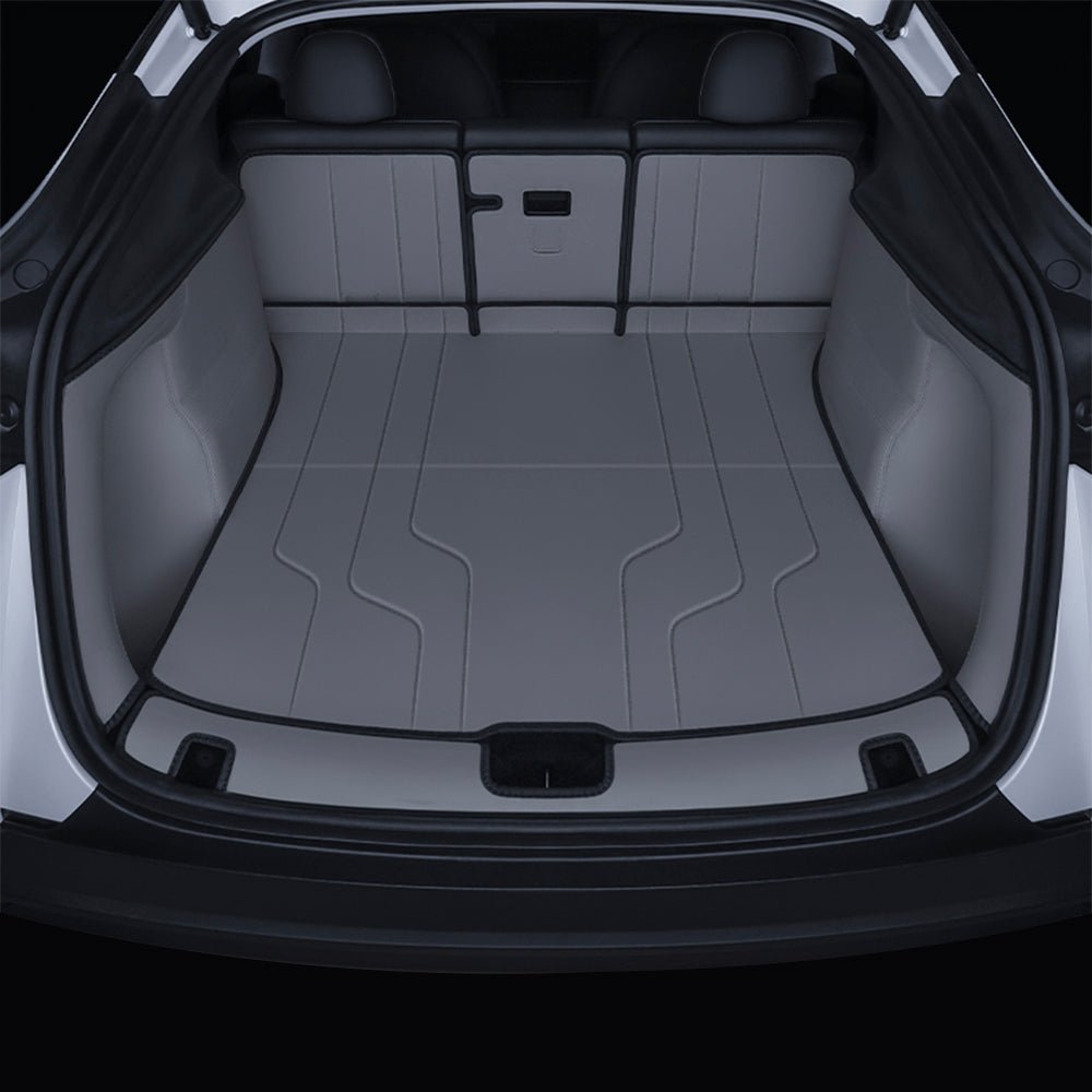 Nappa leather trunk mats for Tesla Model Y Juniper, 7-piece set, durable and stylish interior protection by Tesery.