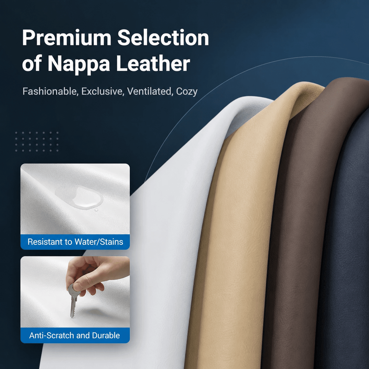 Nappa leather trunk mats for Tesla Model Y Juniper, 7-piece set, with textured black leather interior for vehicle protection.