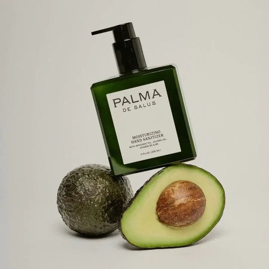 Palma de Salus hydrating hand sanitizing serum in an 11oz bottle, moisturizing hand serum with sanitizer for home use.