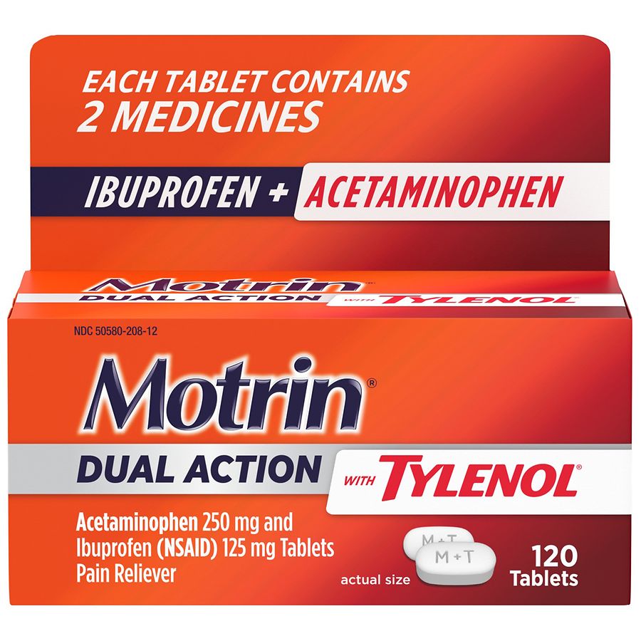 Motrin Dac with Tylenol tablets in blister pack, part of action and toy figures collection by Pasteur Pharmacy.