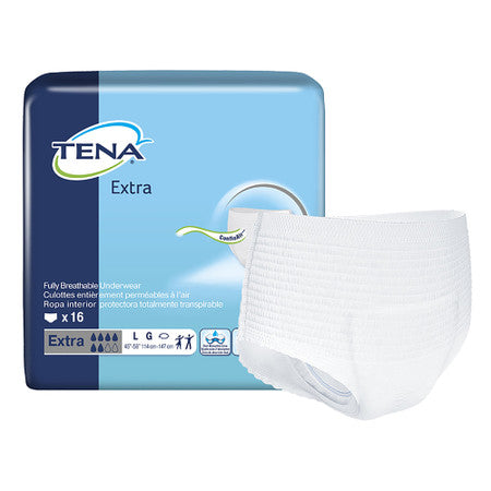 Tena Protective Underwear Extra Absorbency Large adult diapers, 4 packs of 16, designed for comfort and high absorbency.