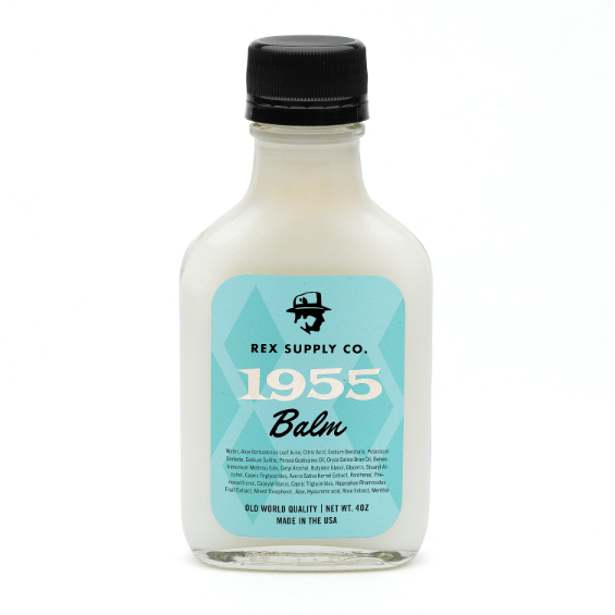 Rex Supply Co. 1955 Old World After Shave Balm in 4 oz container, soothing after shave product with vintage-inspired design