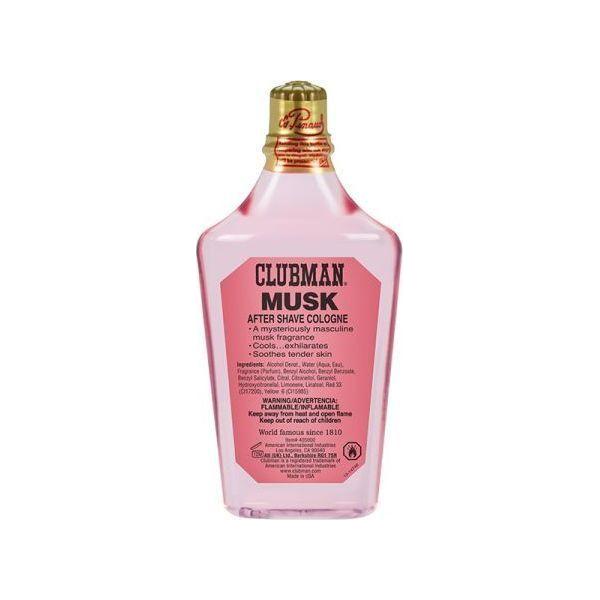 Clubman Pinaud Musk after shave cologne in a 6 oz bottle, featuring a classic scent and smooth finish.