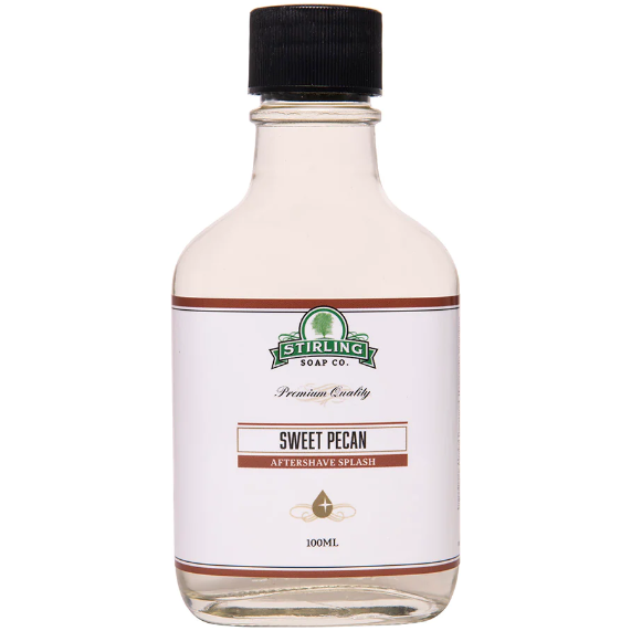 Stirling Soap Co. Sweet Pecan Aftershave in a 100ml bottle, featuring a classic aftershave design with a label and cap.