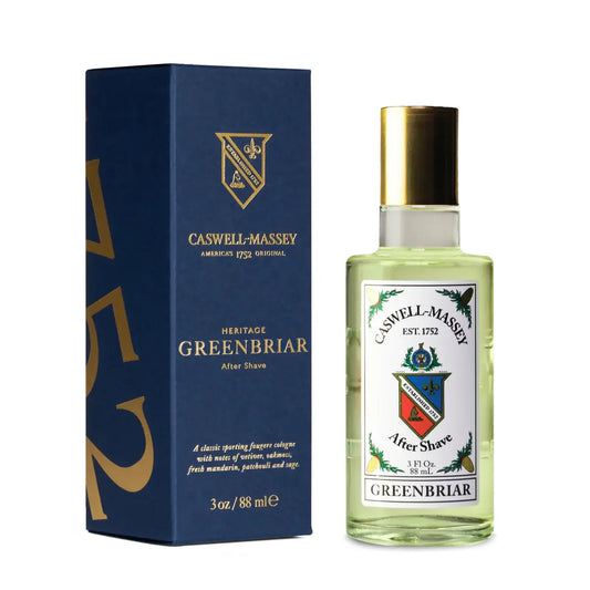 Caswell-Massey Gold Cap After Shave 3 oz bottle, green cap, part of the Pasteur Pharmacy collection, with elegant packaging.