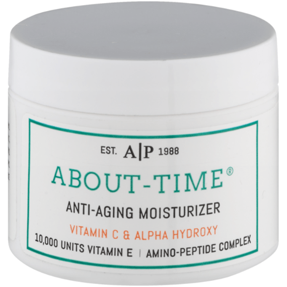 About Time anti-aging moisturizer with Vitamin C and Alpha Hydroxy Cream from Pasteur Pharmacy, 2.2oz bottle.