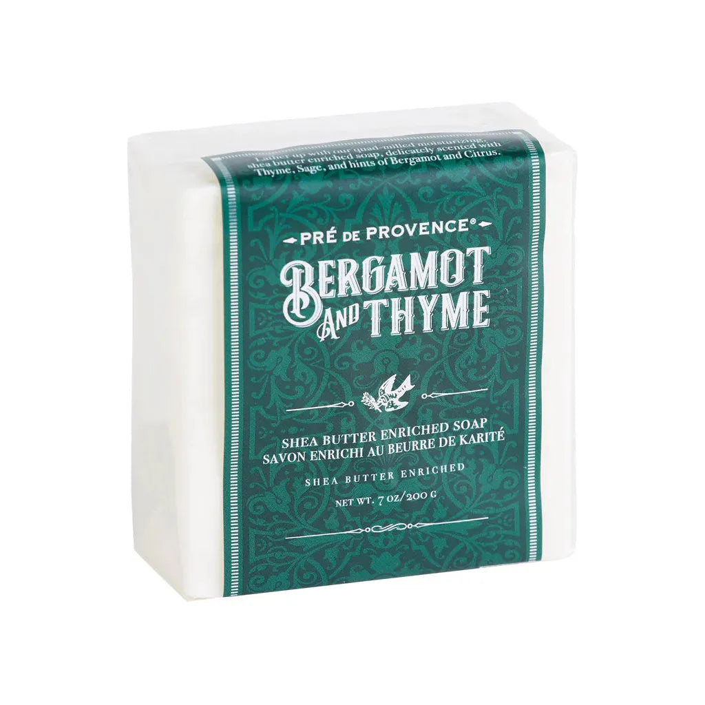 Pre De Provence bergamot and thyme men's cube bar soap, 200g, by Pasteur Pharmacy, with a natural soap bar and fresh citrus and herbal scent