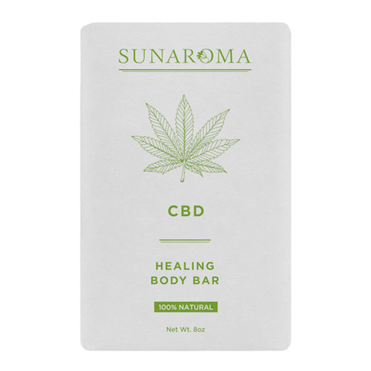 Pasteur Pharmacy Sunaroma CBD healing body bar soap in 8 oz size, showcasing the bar soap with herbal ingredients and branding.