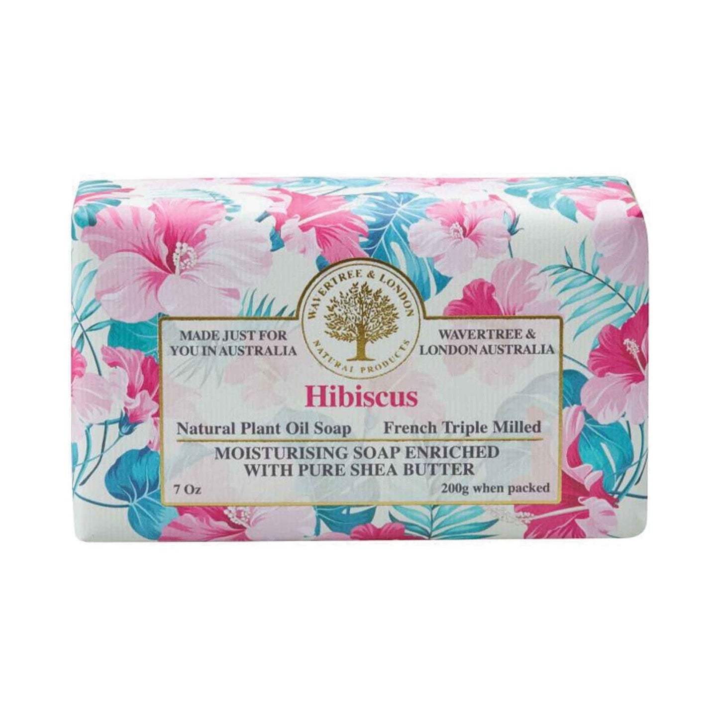 Wavertree & London Hibiscus Bar Soap by Pasteur Pharmacy, 7 oz, with a floral hibiscus design on the soap packaging.